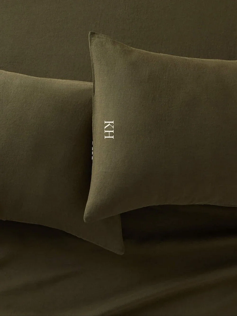 NEW!!! CB2 Classic European Linen Forest Green King Pillowcases Set of 2